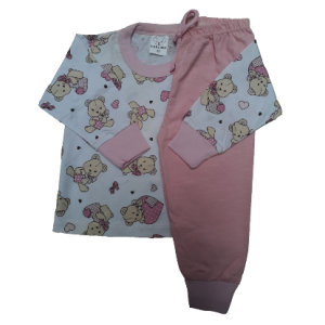 2309 Pijama Comprido Algodão Rosa Ursa com Coração M